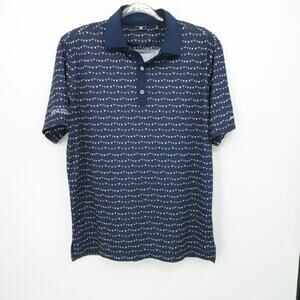 FootJoy Polo Shirt Mens Medium Navy Blue Geometric Print Golf Barton‎ Creek